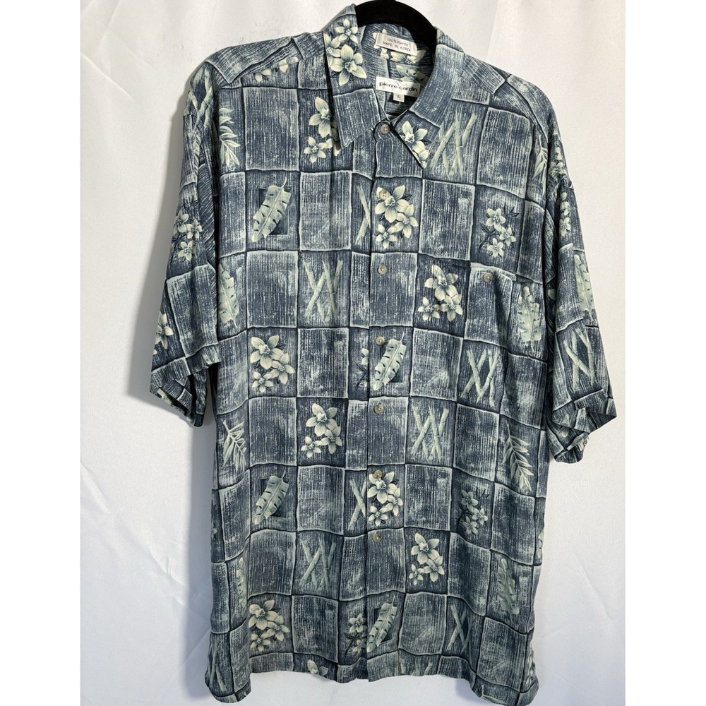 Pierre Cardin Shirt Size L Short Sleeve Tropical Theme Button Up Rayon